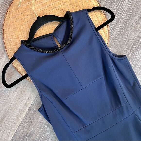 4.‎ Collective navy blue sheath dress w/ beaded collar trim nwt - Picture 2 of 8